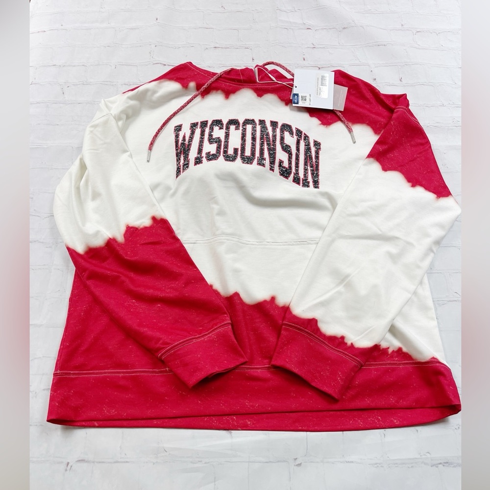 Game day couture NWT Wisconsin red and white bleached hoodie XL